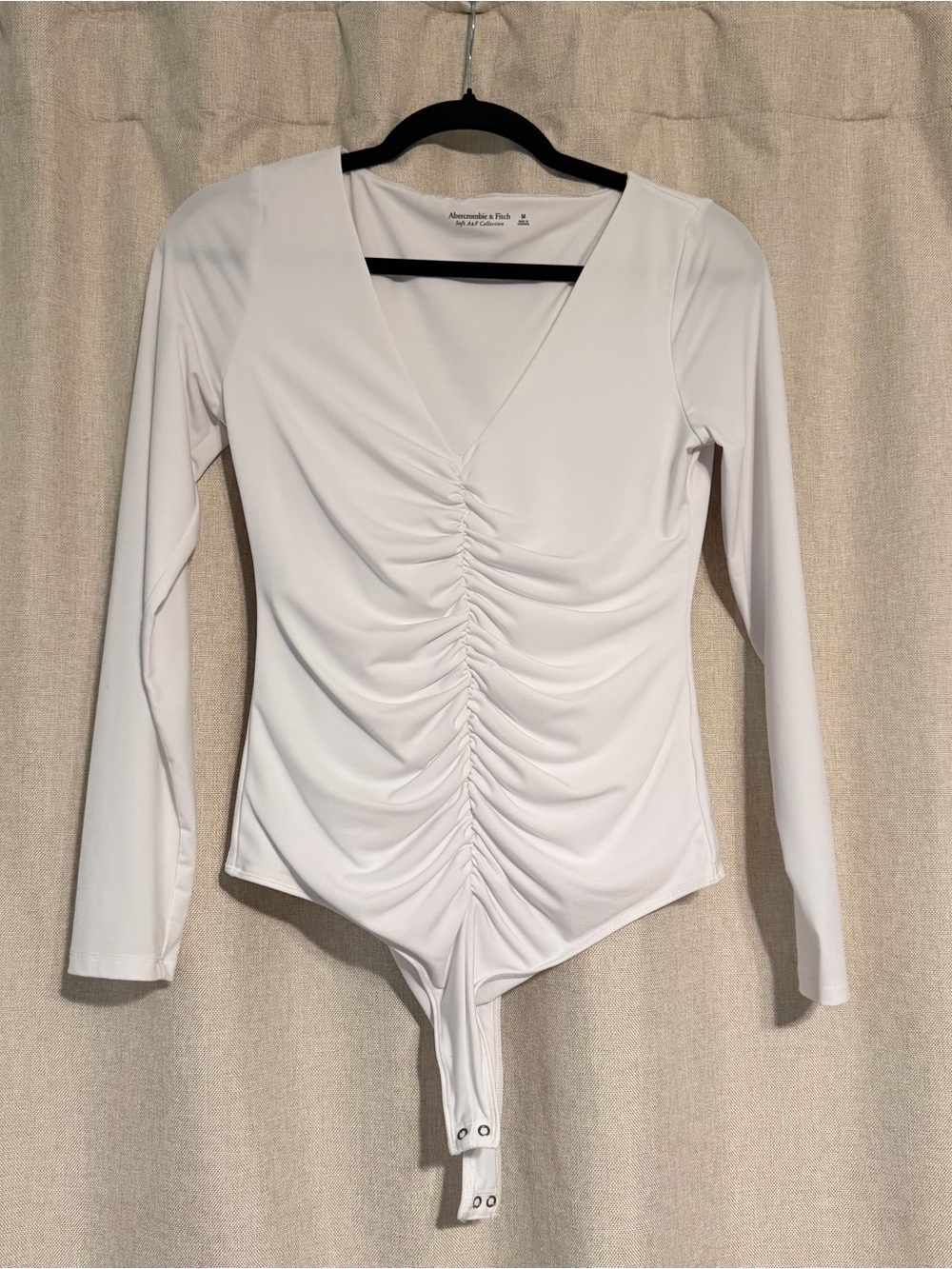 Long-Sleeve Ruched V-Neck Bodysuit